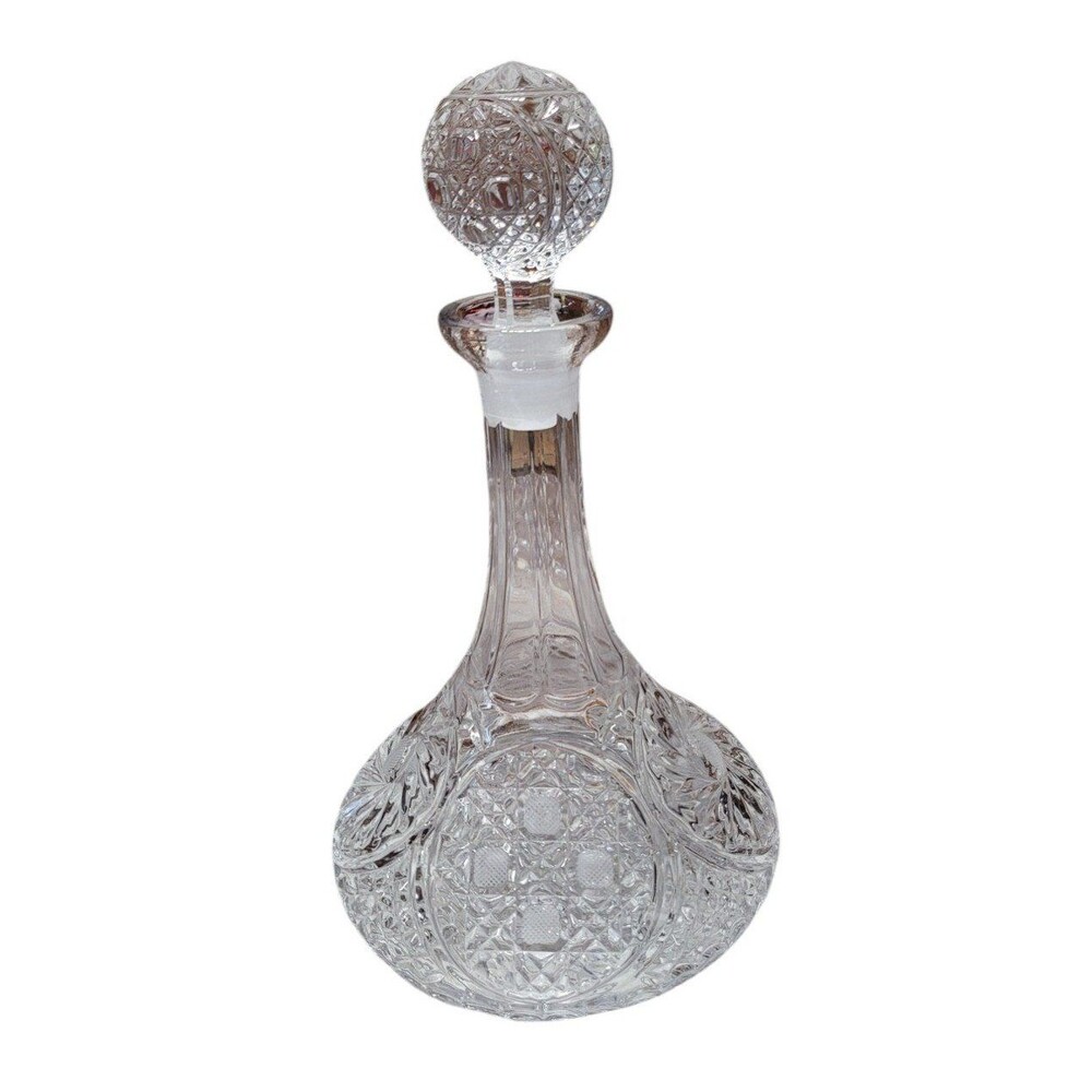 Ship Decanter Hand Etch Pressed Glass Bottle Pinwheel Decorated Stopper Rogaska